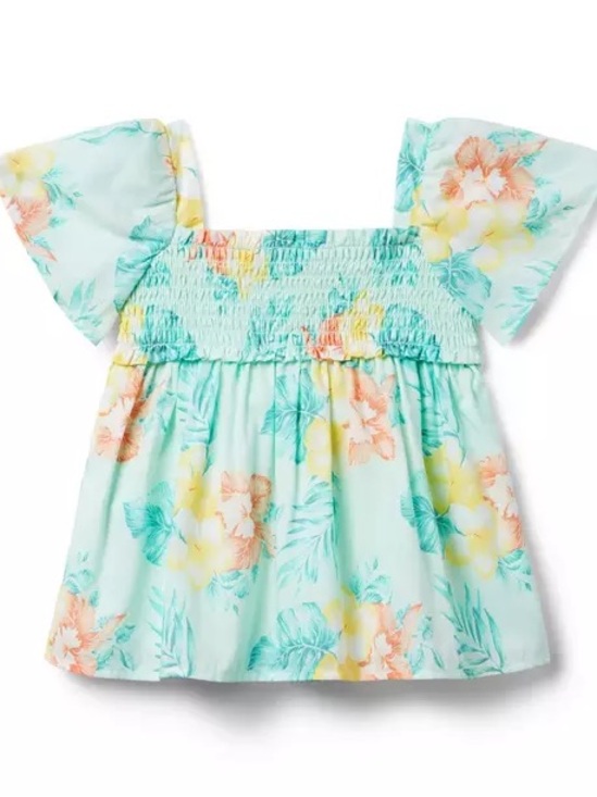 Janie and Jack Other - Janie and Jack Hibiscus Smocked Flutter Sleeve Top 3T